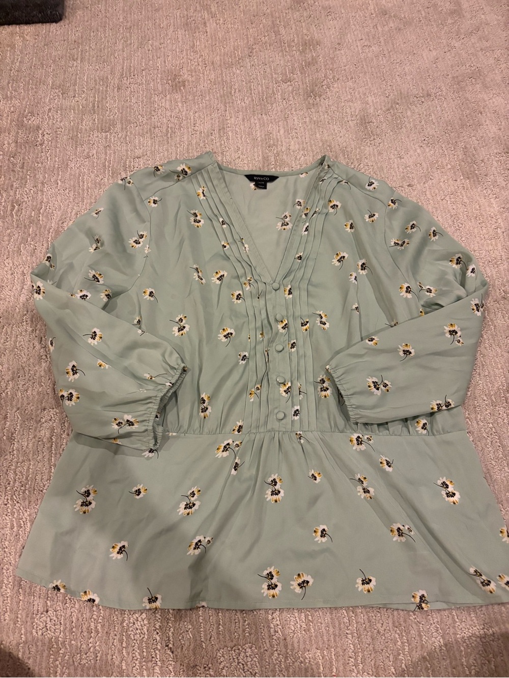 RW&CO. Sage Green Floral Long-Sleeve Peasant Dress